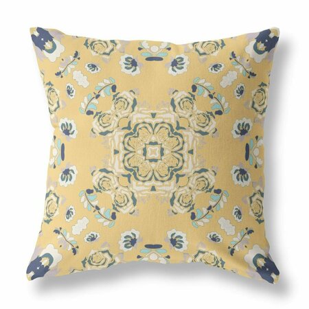 PALACEDESIGNS 16 in. Wreath Indoor & Outdoor Zippered Throw Pillow Yellow & Blue PA3106563